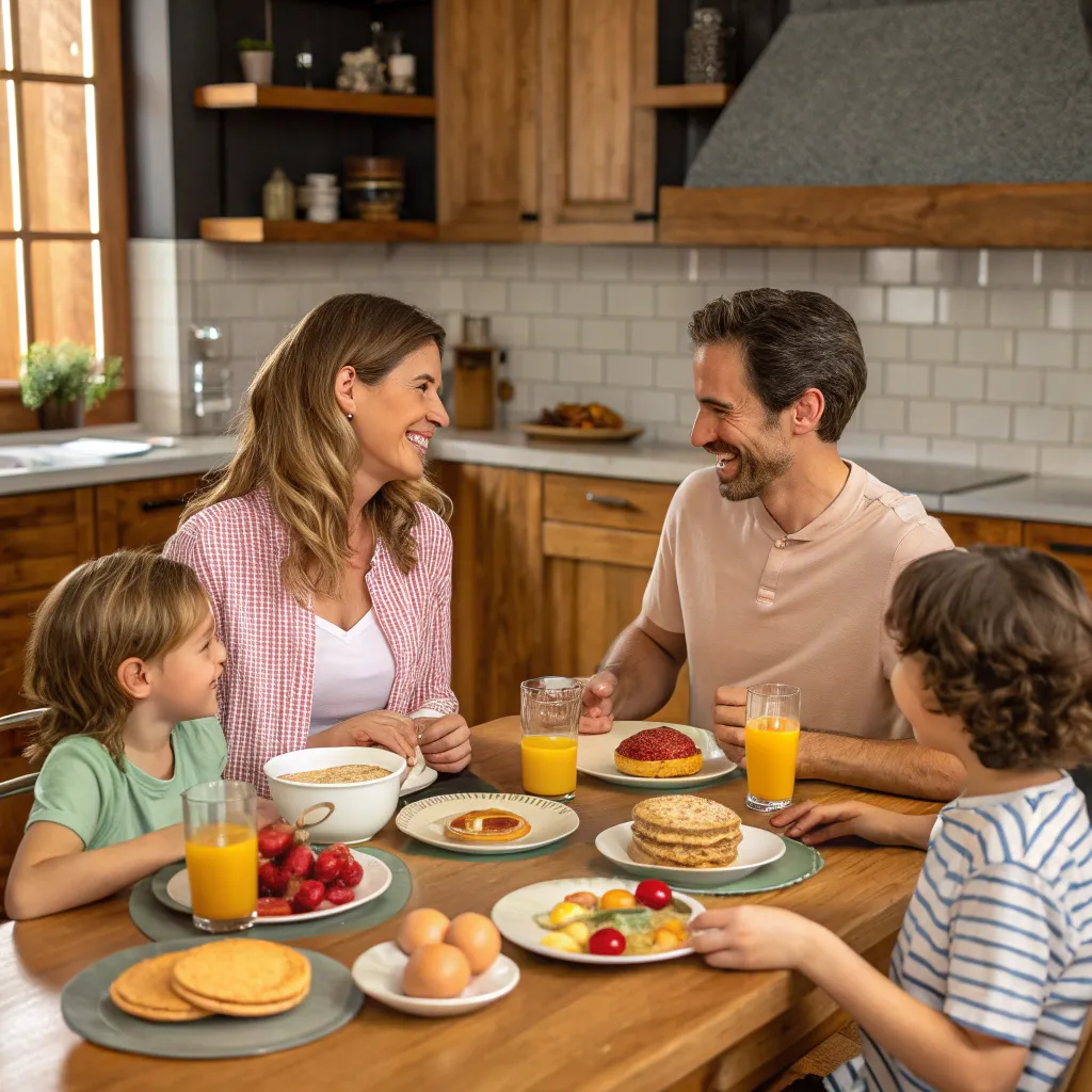 Family enjoying breakfast together
