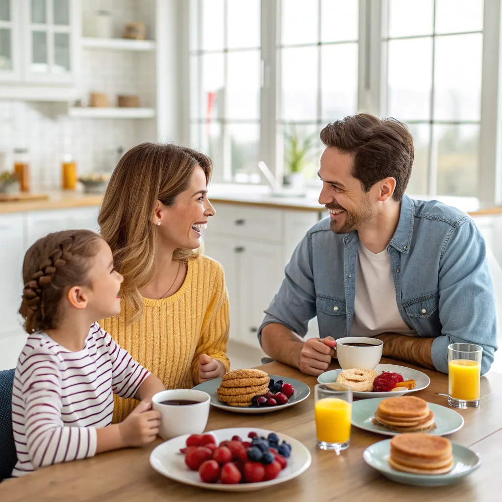 Happy family enjoying breakfast