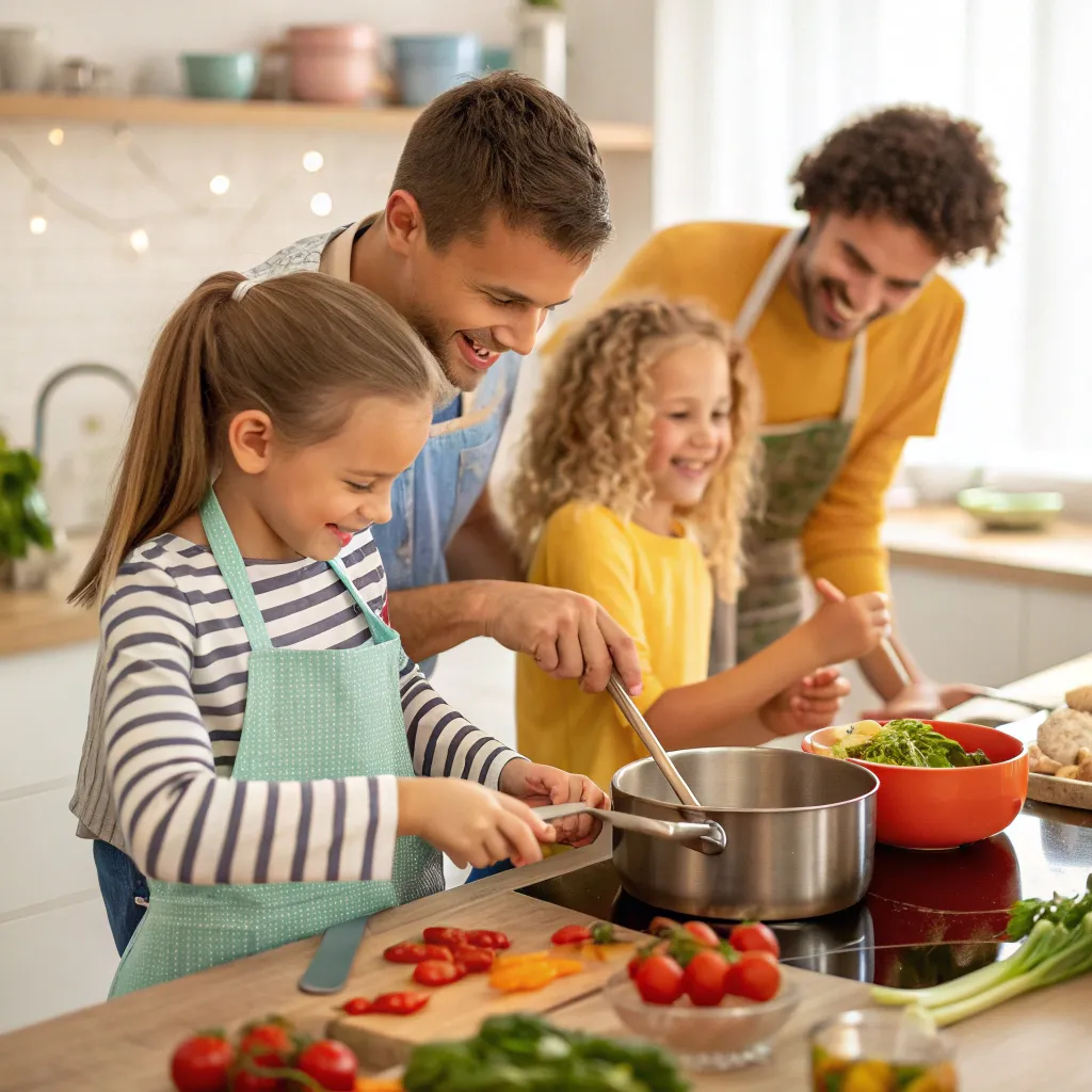 Children cooking with parents