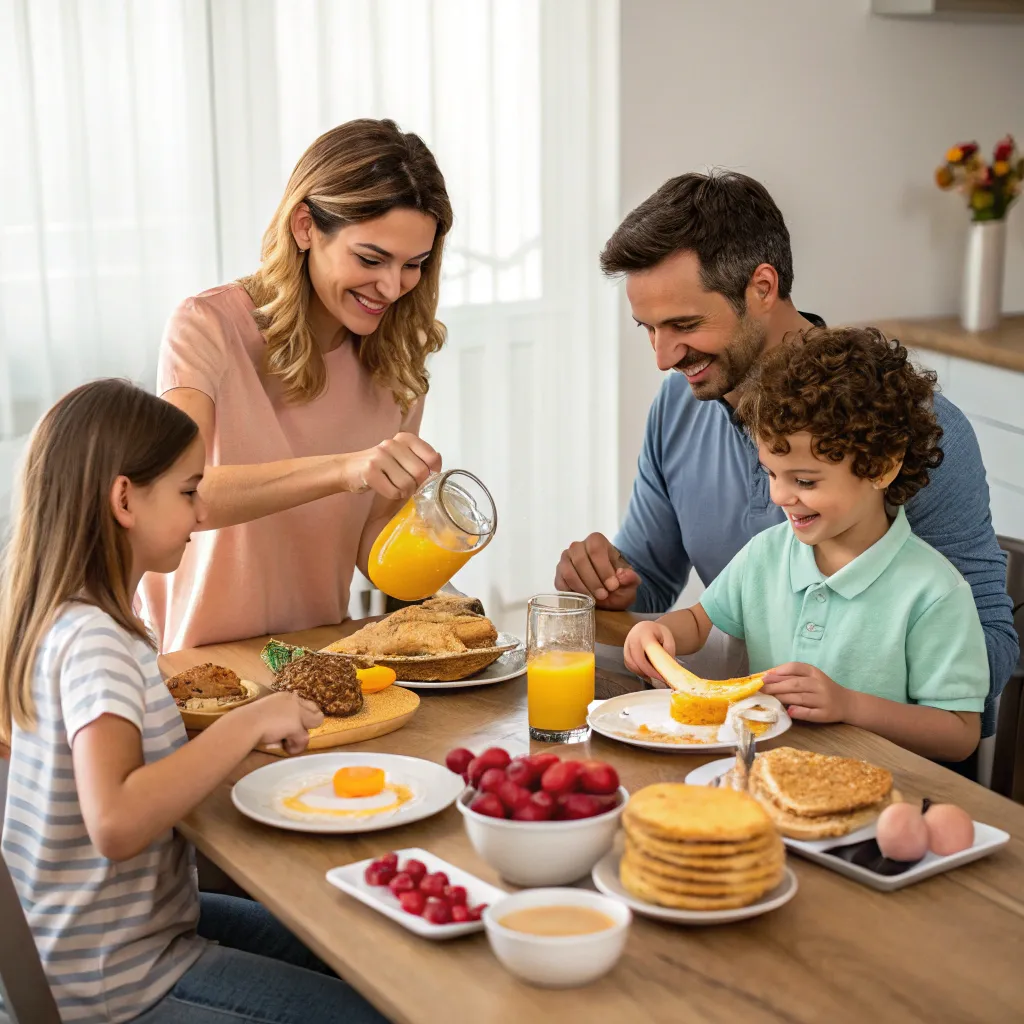 Family sharing breakfast together