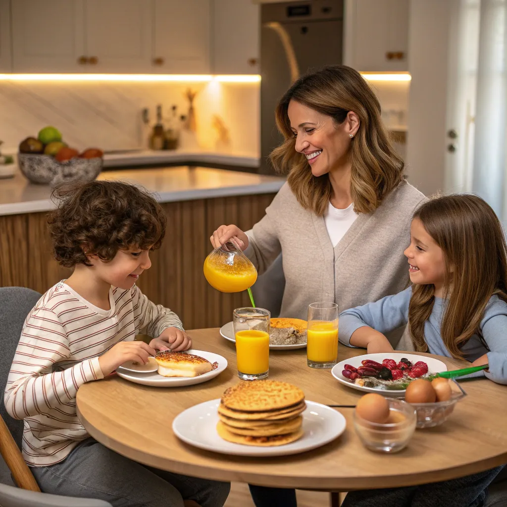 A family enjoying breakfast together
